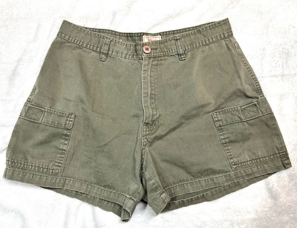 Kikomo Shorts Womens 7/8 Army Green 100% Cotton Utility Vacation Pockets